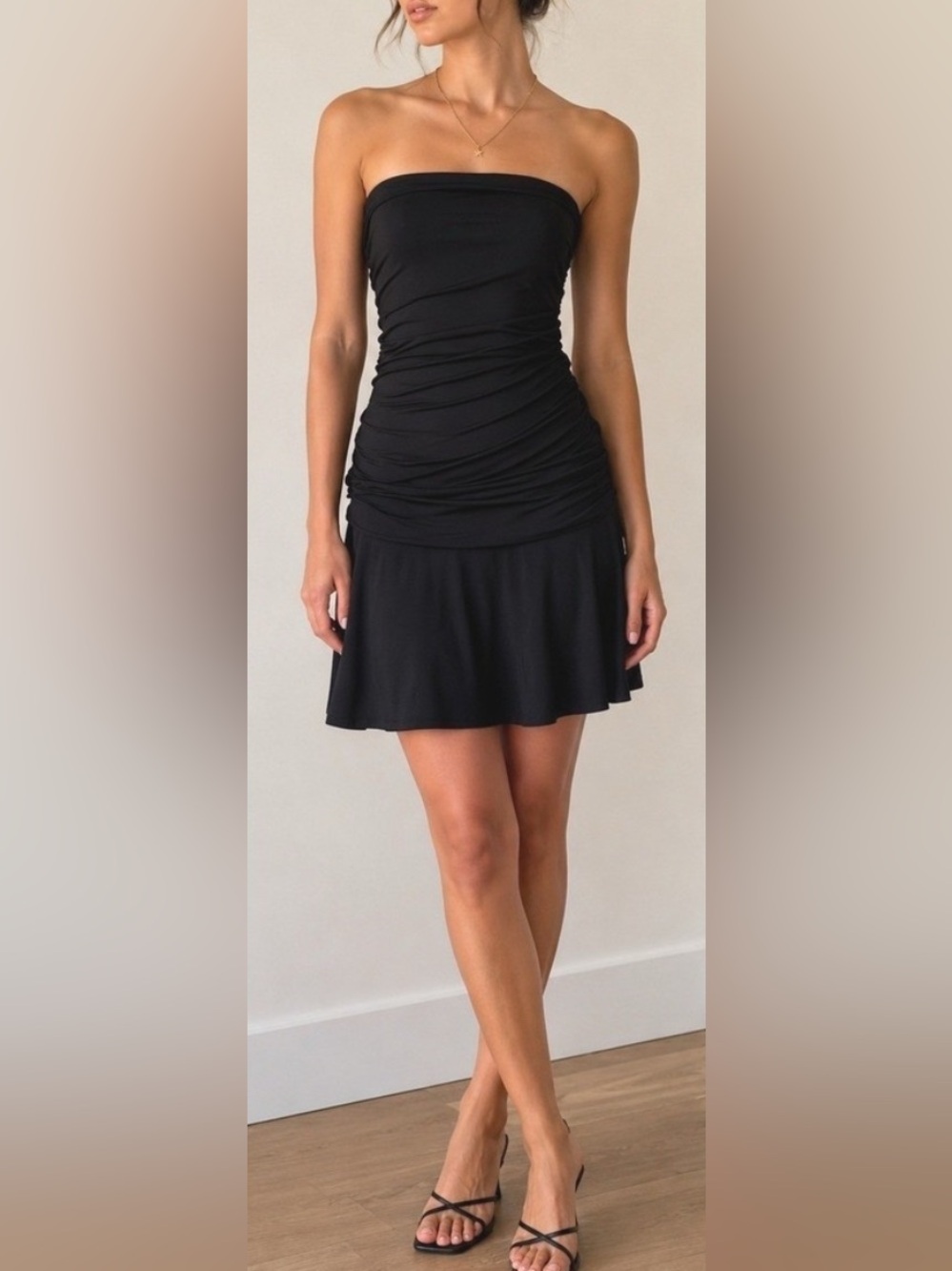 Camila Coelho Strapless Drop Waist Ruched Dress Size S